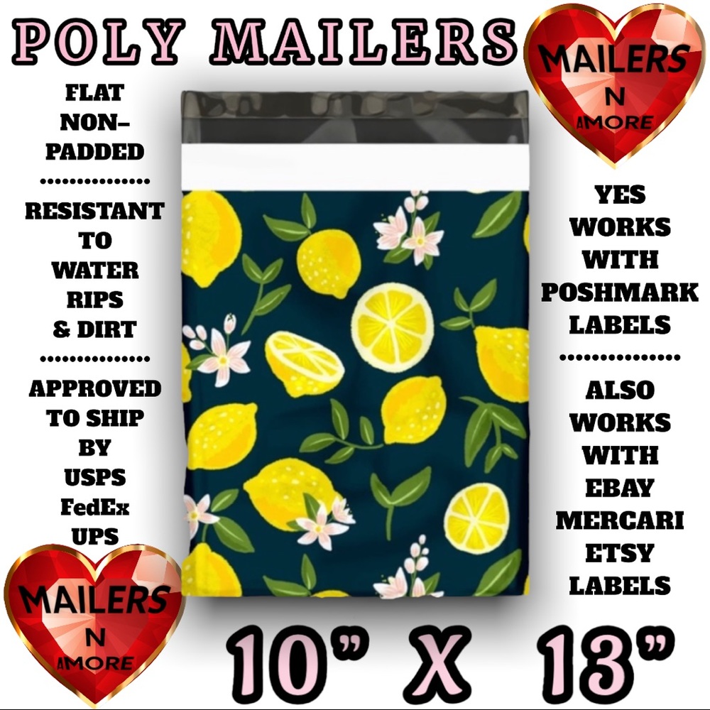 ( Quantity 50 10x13 ) Lemon Blossoms Leaves Poly Mailers Bag Shipping Envelope - Picture 2 of 2